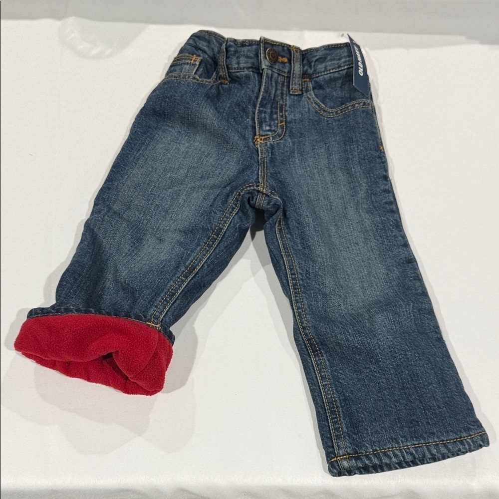 Old Navy Kids Blue Jeans with Red fleece Lining